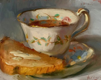 Tea & Toast - NOAH VERRIER Original still life oil painting, Signed fine art print