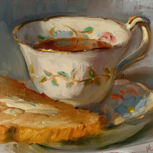 Tea & Toast - NOAH VERRIER Original still life oil painting, Signed fine art print