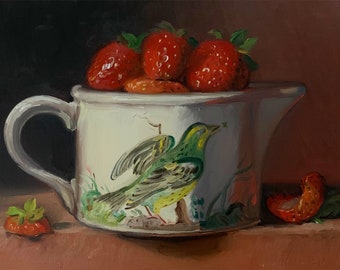 Strawberries in BoB - NOAH VERRIER Original still life oil painting, Signed art print