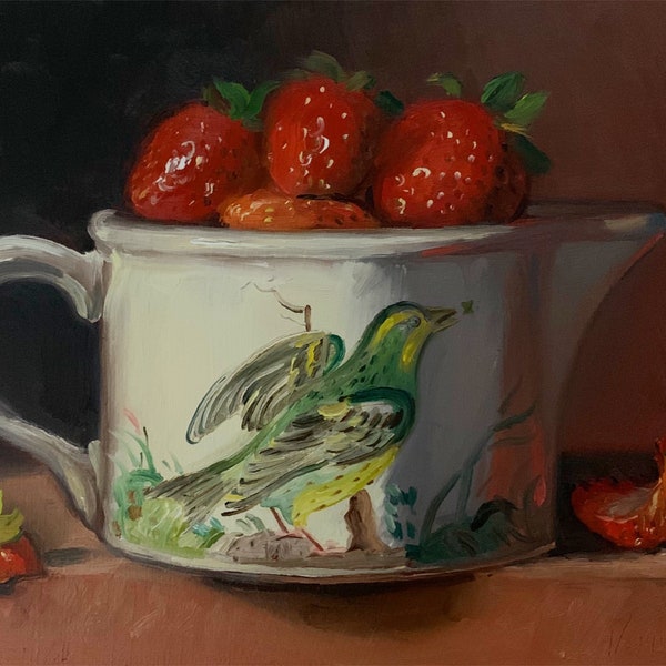 Strawberries in BoB - NOAH VERRIER Original still life oil painting, Signed art print