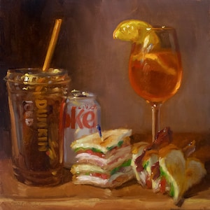 DC, Club, Café helado, Aperol Spritz - NOAH VERRIER Pintura al óleo original de naturaleza muerta, impresión de bellas artes firmada