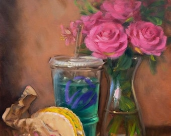 Taco Bell and Roses (Hand Embellished) - NOAH VERRIER Original still life oil painting, Signed fine art print