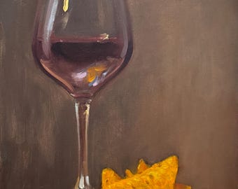 Wine & Doritos - NOAH VERRIER Original still life oil painting, Signed fine art print