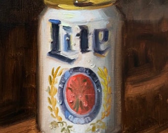 Miller Lite (Hand Embellished) - NOAH VERRIER Original still life oil painting, Signed fine art print