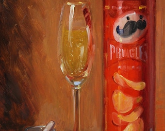 Pringles, Caviar & Champagne - NOAH VERRIER Original still life oil painting, Signed fine art print