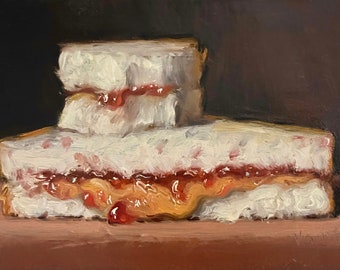 PBJ Half eaten (Hand Embellished) - NOAH VERRIER Original still life oil painting, Signed fine art print