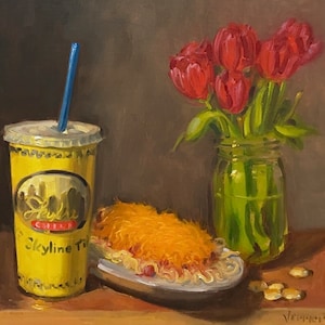 Skyline Chili 20 x 20 - NOAH VERRIER Origineel stillevenolieverfschilderij, gesigneerde fine-artprint