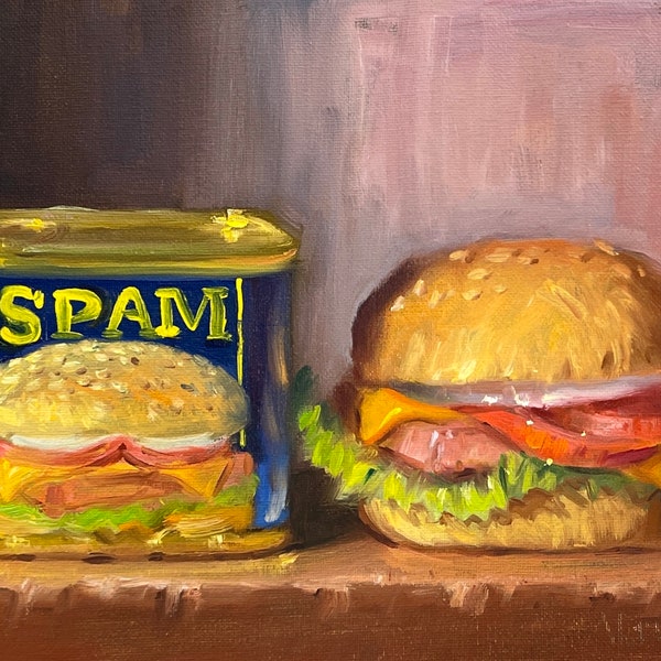 SPAM Burger - NOAH VERRIER Original still life oil painting, Signed fine art print