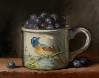 Blueberries no.2 - NOAH VERRIER Original still life oil painting, Signed fine art print