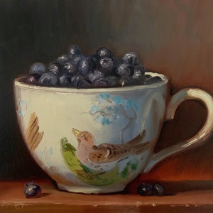 Blueberries in Birds of Brit - NOAH VERRIER Original still life oil painting, Signed fine art print