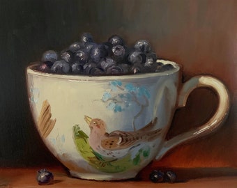 Blueberries in Birds of Brit - NOAH VERRIER Original still life oil painting, Signed fine art print