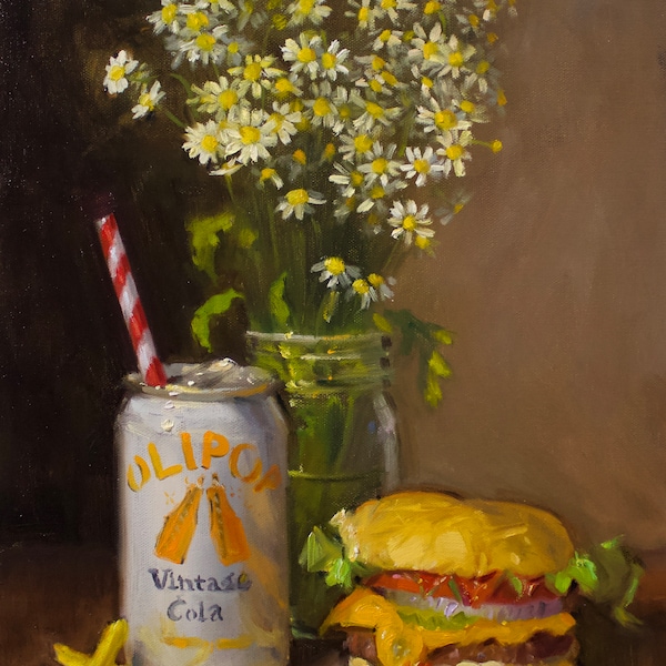 Cena de chicas 16x20 - NOAH VERRIER Pintura al óleo de naturaleza muerta original, impresión de bellas artes firmada