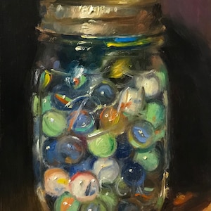 Jar of Marbles - NOAH VERRIER Original still life oil painting, Signed fine art print