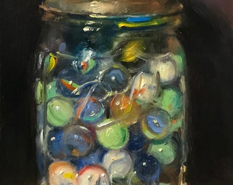 Jar of Marbles - NOAH VERRIER Original still life oil painting, Signed fine art print