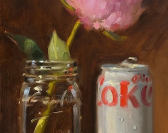 Peony and DC - NOAH VERRIER Original still life oil painting, Signed fine art print