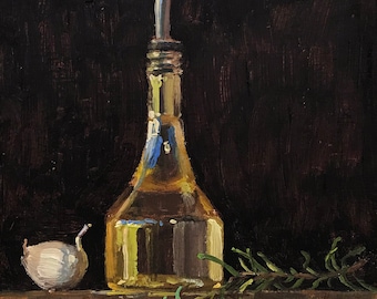 Garlic, Oil, Herbs - NOAH VERRIER Original still life oil painting, Signed art print