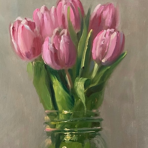 Tulips in a Jar - NOAH VERRIER Original still life oil painting, Signed fine art print