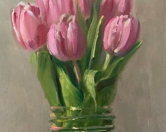 Tulips in a Jar - NOAH VERRIER Original still life oil painting, Signed fine art print