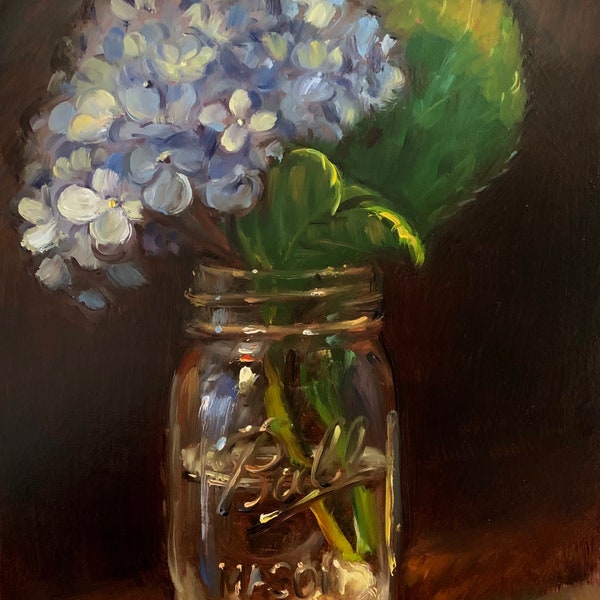 Blue Hydrangea - NOAH VERRIER Original still life oil painting, Signed fine art print