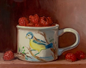Raspberries - NOAH VERRIER Original still life oil painting, Signed fine art print