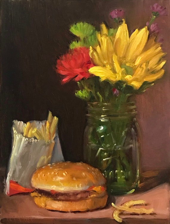 Mcdonald's QP & Flowers - NOAH VERRIER Original Still Life Oil