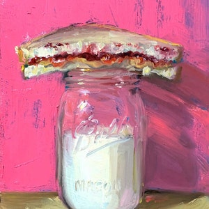 PBJ pink & gold (Canvas print) - NOAH VERRIER Original still life oil painting, Signed fine art print