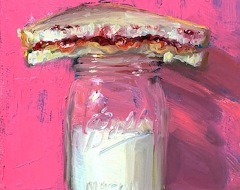 PBJ pink & gold - NOAH VERRIER Original still life oil painting, Signed fine art print