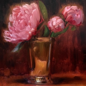 Peonies in Silver -  NOAH VERRIER Original still life oil painting, Signed fine art print