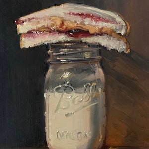 PBJ & Jar of Milk (Hand Embellished) - NOAH VERRIER Original still life oil painting, Signed fine art print