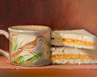 Tea & Pimento Cheese - NOAH VERRIER Original still life oil painting, Signed fine art print