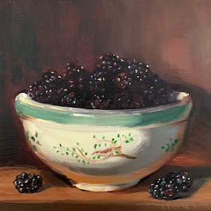 Blackberries in Birds of Brit - NOAH VERRIER Original still life oil painting, Signed fine art print