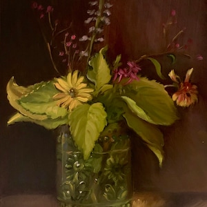 Wildflowers in Antique Jar - NOAH VERRIER Original still life oil painting, Signed fine art print