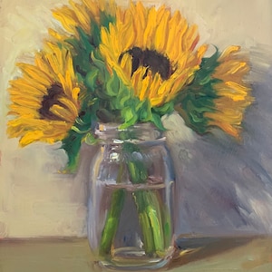 Sunflowers in a Jar - NOAH VERRIER Original still life oil painting, Signed fine art print