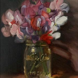 Sweet Peas - NOAH VERRIER Original still life oil painting, Signed fine art print