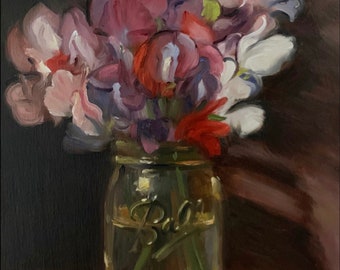 Sweet Peas - NOAH VERRIER Original still life oil painting, Signed fine art print
