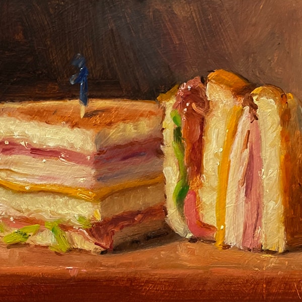 Club Sandwich (Lienzo táctil del artista) - NOAH VERRIER Bodegón original al óleo, impresión artística firmada