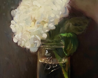 White Hydrangea - NOAH VERRIER Original still life oil painting, Signed art print