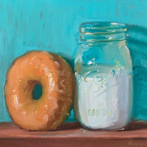 Donut & Jar of Milk - NOAH VERRIER Original still life oil painting, Signed fine art print