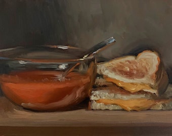 Grilled Cheese & Tomato Soup - NOAH VERRIER Original still life oil painting, Signed fine art print