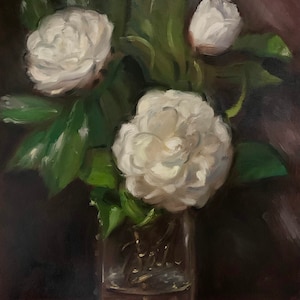 White Camellias - NOAH VERRIER Original still life oil painting, Signed art print