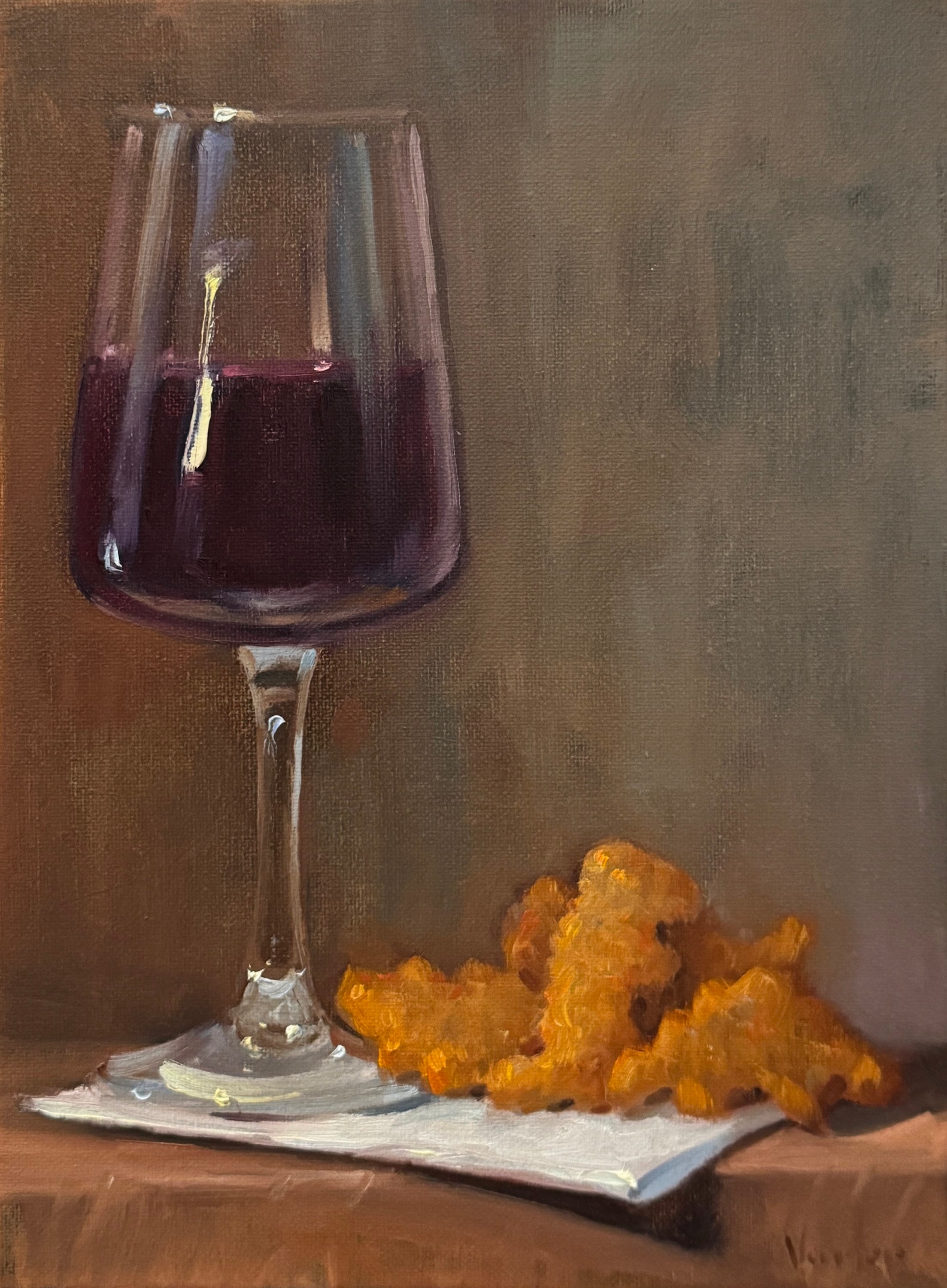 アントワーヌ フォール ザ・ビッグ・レッド 油彩画 Wine and Dino Nuggs - NOAH VERRIER Original Still Life Oil