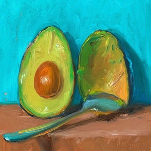 Avocado & Spoon - NOAH VERRIER Original still life oil painting, Signed fine art print