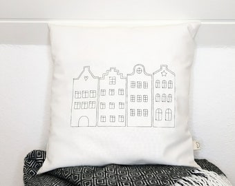 "Amsterdam" cushion cover, embroidered and handmade, Scandinavian cushion, country-style cushion cover, Scandinavian country-style decoration