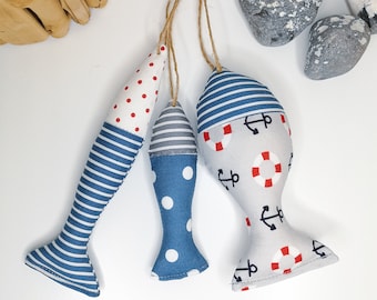3 sewn fish, decorative fish, maritime decoration, sea, maritime fish, summer decoration