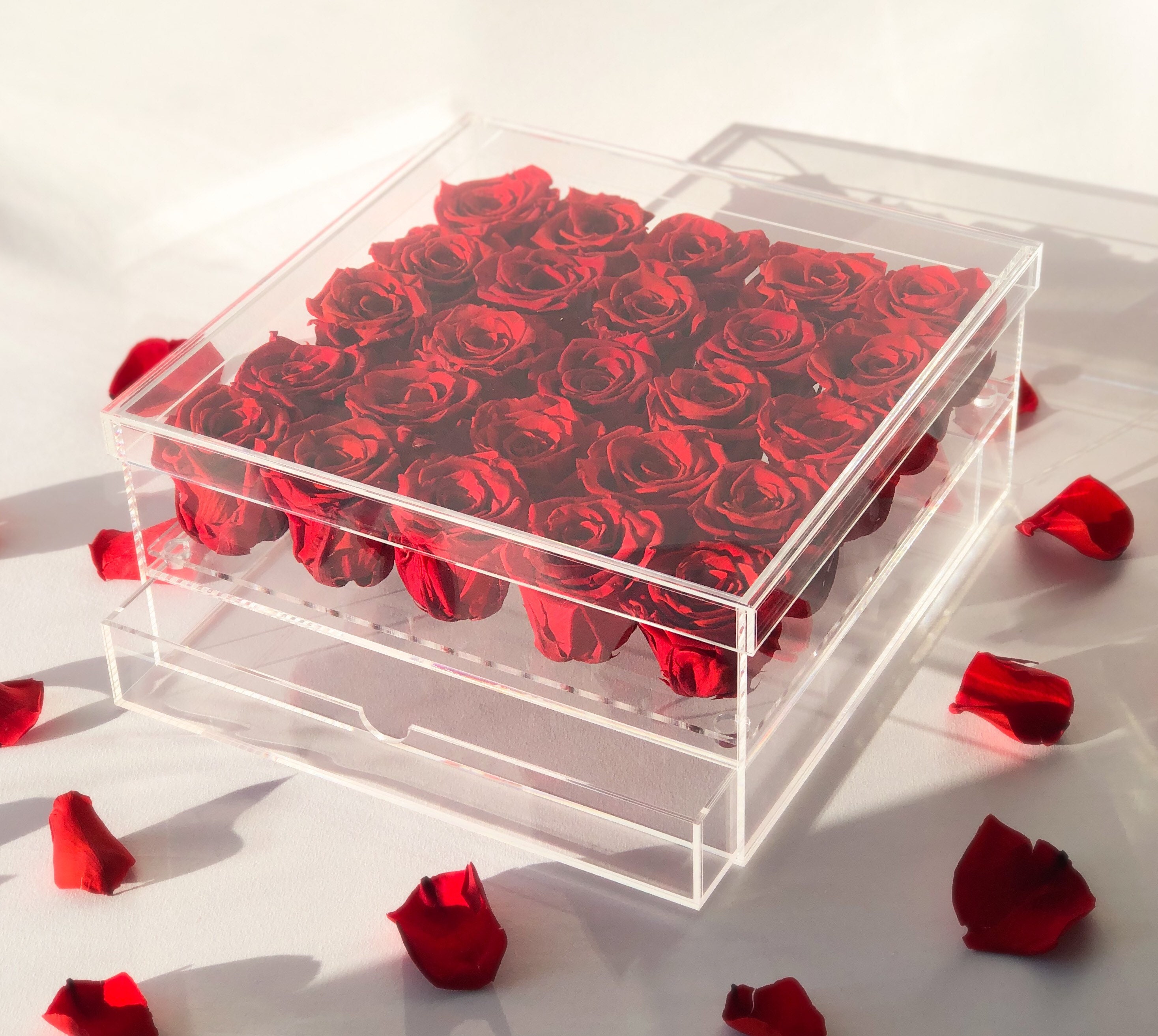 Acrylic Rose Box. 25 Real Roses that last for a year Also Etsy