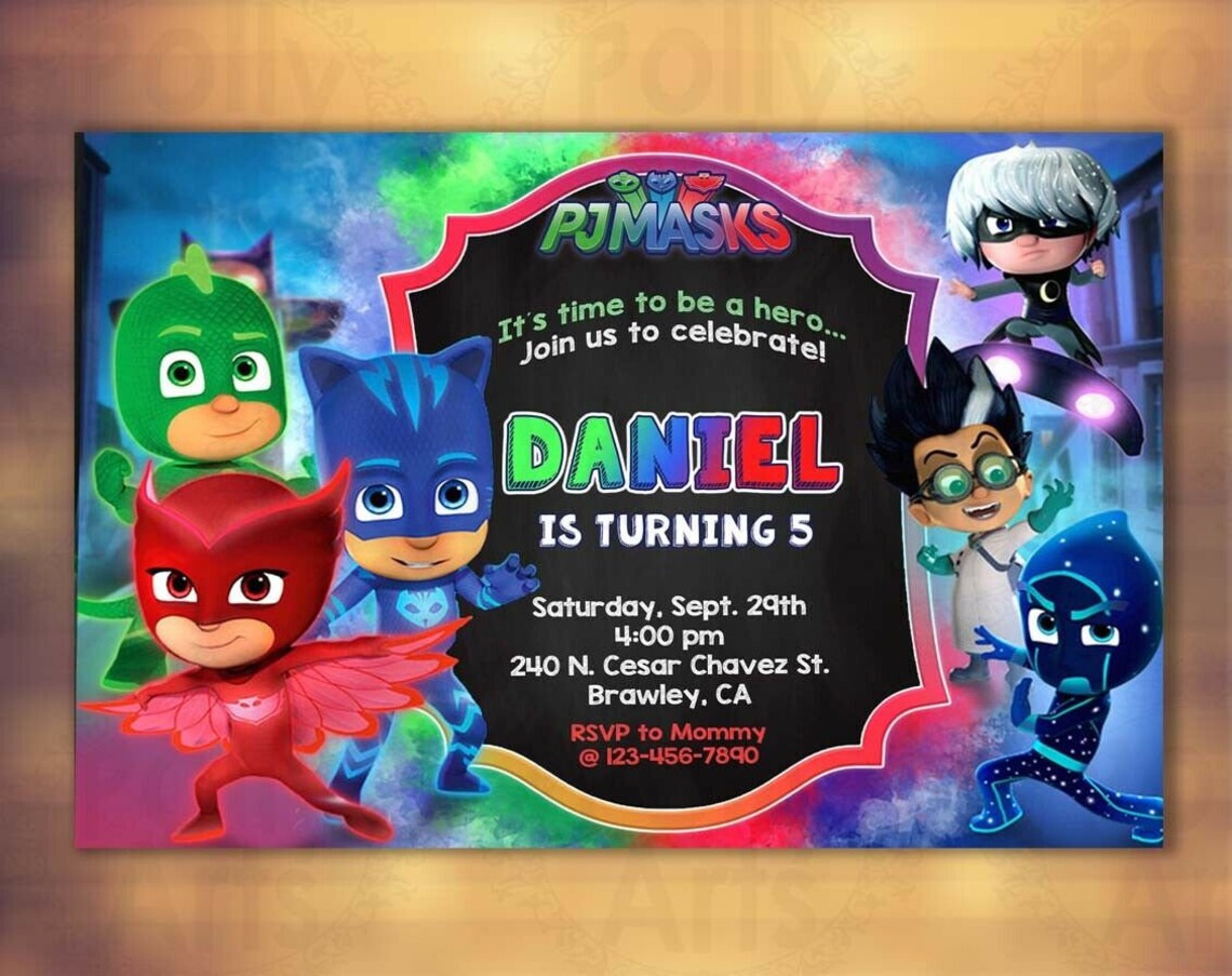 PJ MASKS Digital Birthday Invitation Card Printable Invite Etsy