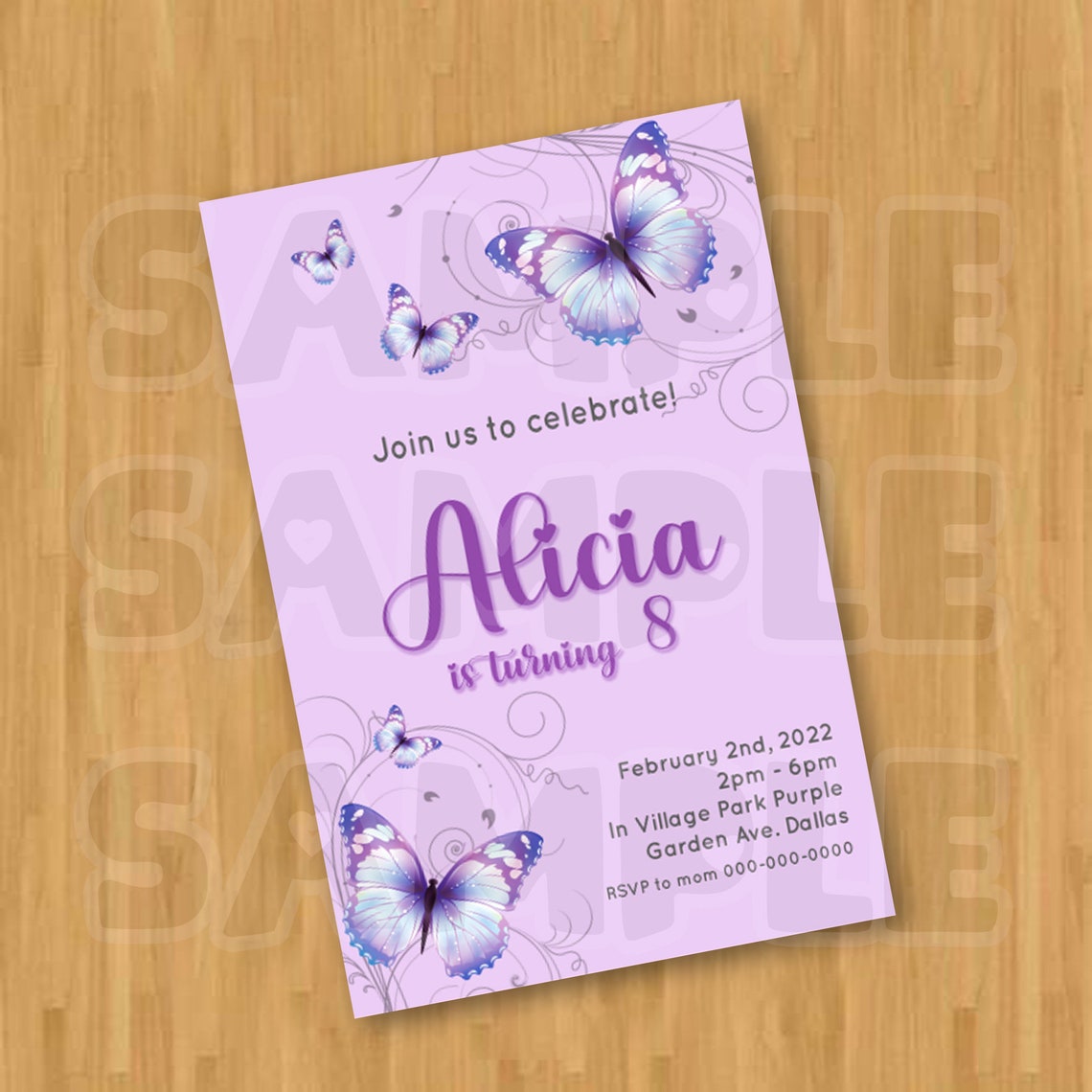 Butterfly Birthday Invitation Digital , Purple Butterfly Butterflies Invitation, Purple