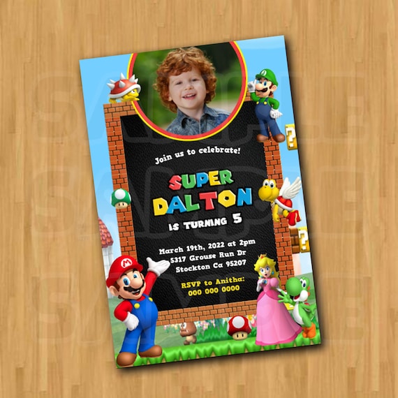 Super Mario Birthday Video Invitation with photo picture Animated Card  Electronic animated invitation DIGITAL FILE mp4 bros world party