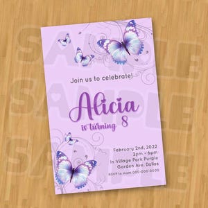 Butterfly Birthday Invitation Digital , Blue Butterfly Invitation, Butterfly Template Download, Digital File image 4