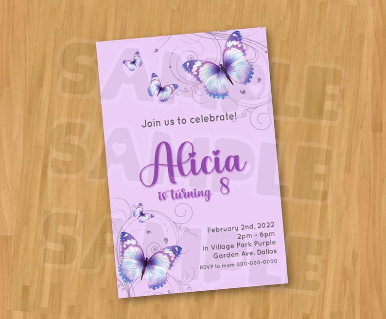 Butterfly Birthday Invitation Digital , Blue Butterfly Invitation, Butterfly Template Download, Digital File image 4